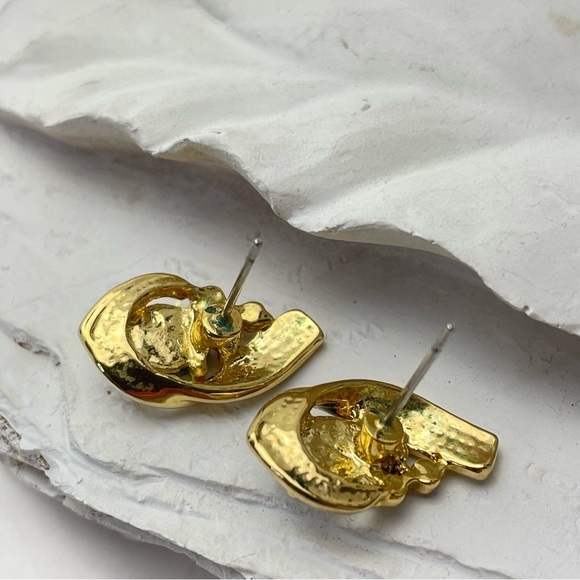 Vintage Hematite Gold Tone Crystal Peirced Earrings - Picture 6 of 7